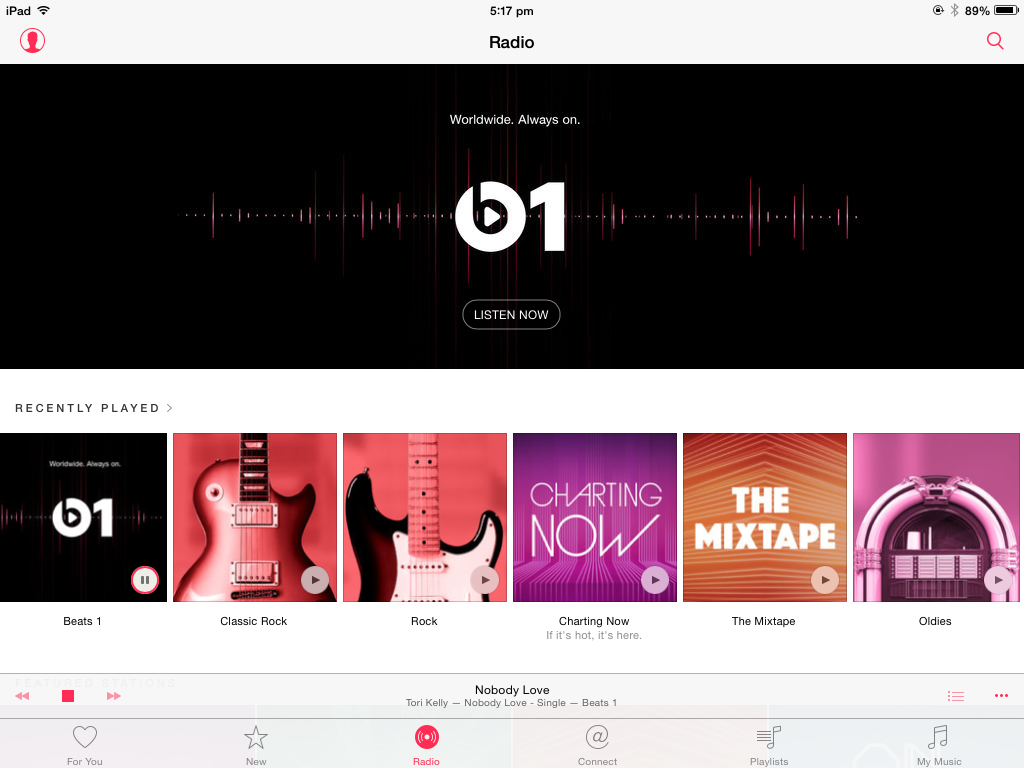 The Radio options on iOS