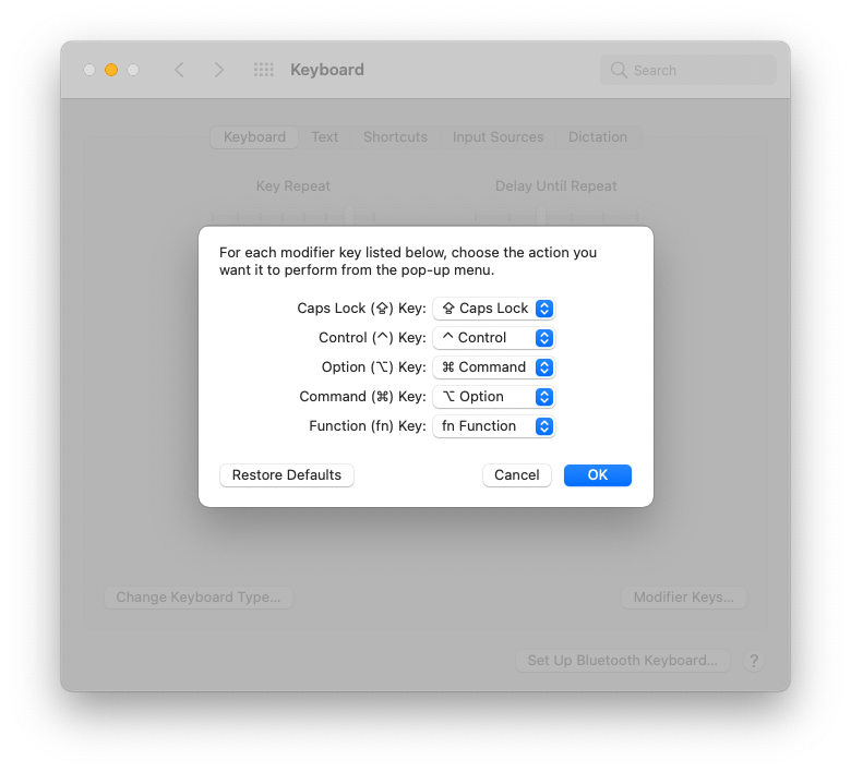 Setting to make a Windows keyboard work on a Mac